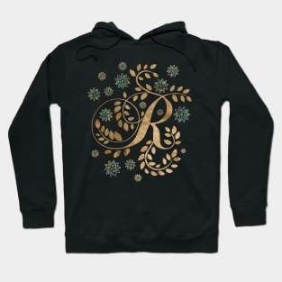 Luxury Golden Calligraphy Monogram with letter R Hoodie